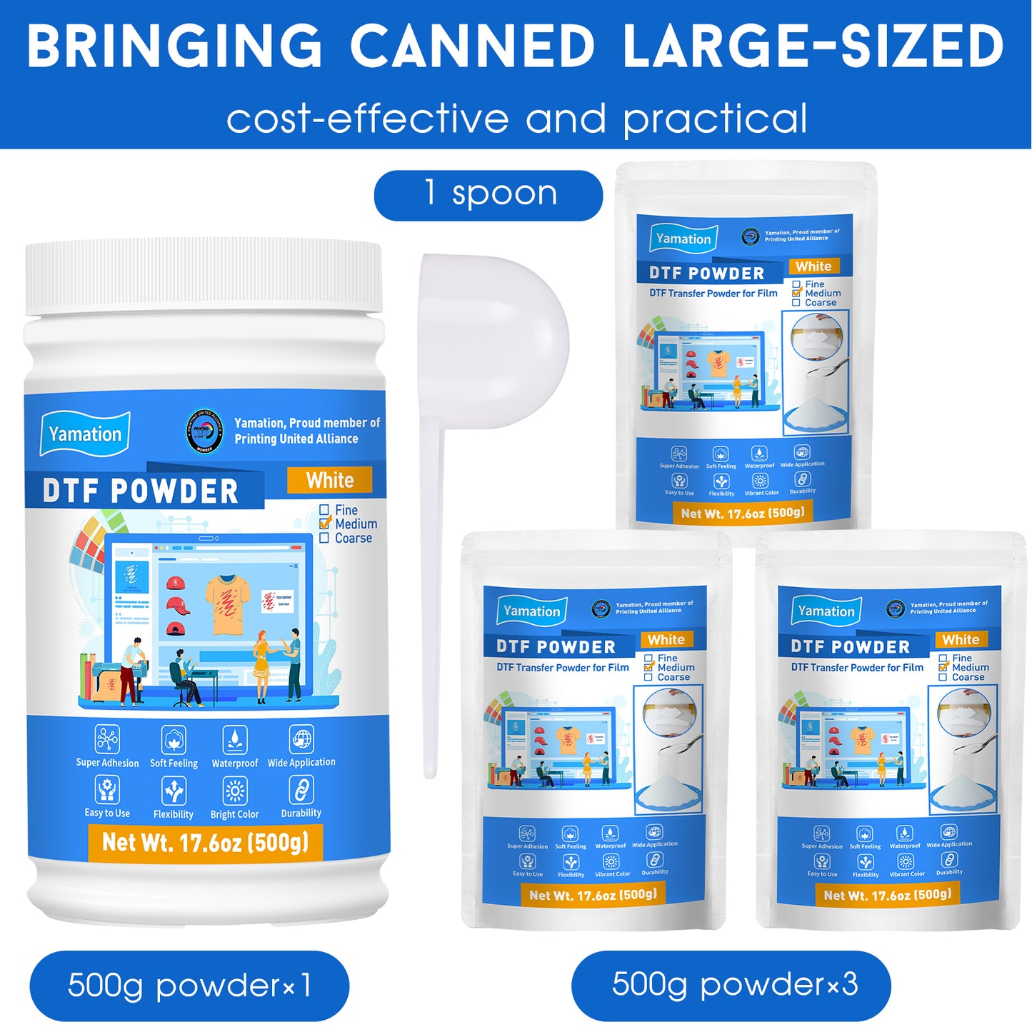 Yamation DTF Powder - White 2000g / 4.4lb - Medium - DTF Adhesive Powder/DTF Transfer Powder