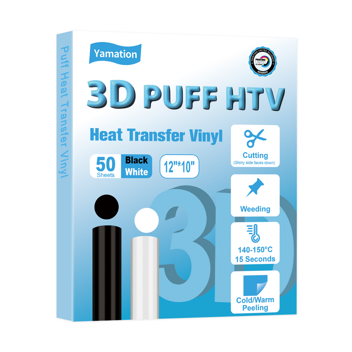 Yamation Vinyl Heat Transfer - 3D Puff(12 x 10) - (Black+White) - 50  Sheets