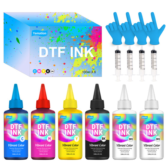 Yamation DTF Ink -- 600ml, 100ml x 6, 2W+1BK+1C+1M+1