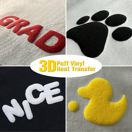 AHIJOY Black Puffy Vinyl Heat Transfer HTV 10 x 10FT 3D Foaming Heat Press  Iron on Vinyl for T Shirt Garment Fabric Clothing